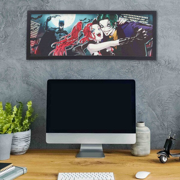 DC Comics Batman Anime Joker and Harley Quinn Framed Wood Wall Decor
