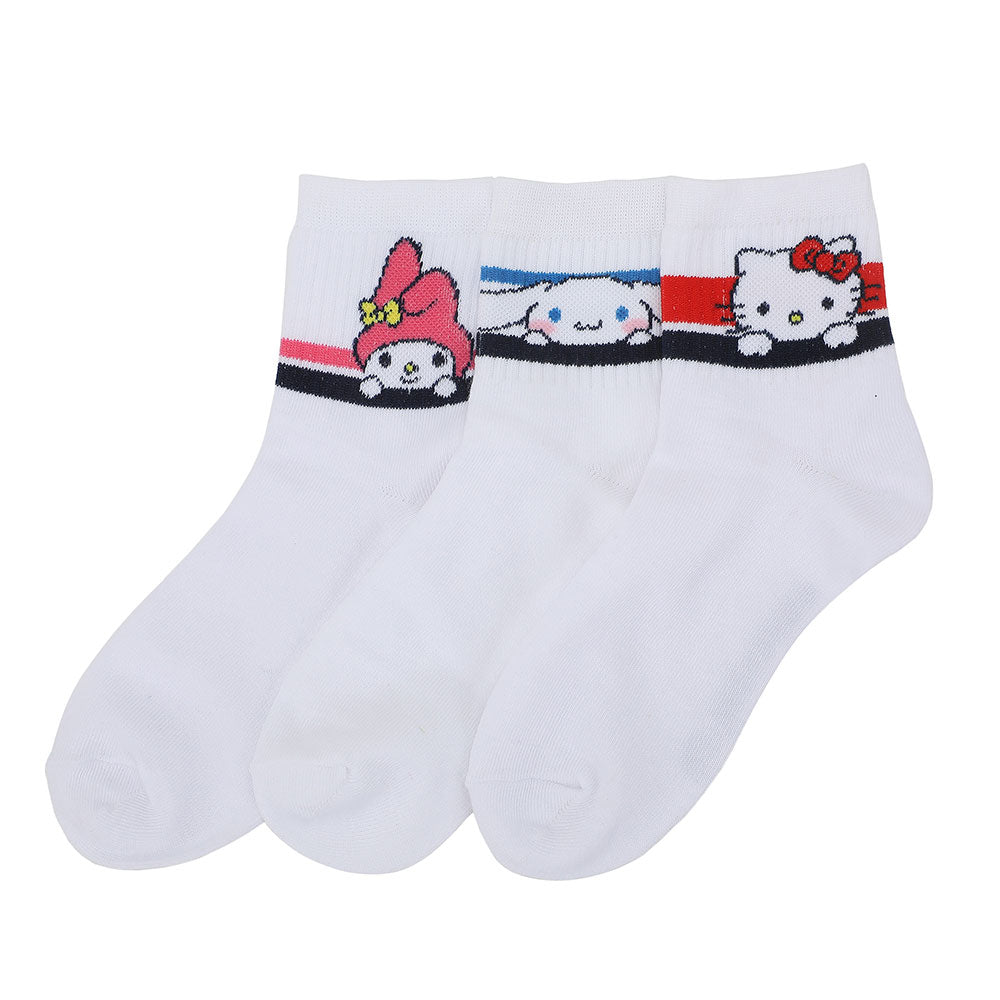 Hello Kitty and Friends 3 Pair Quarter Crew Socks Set