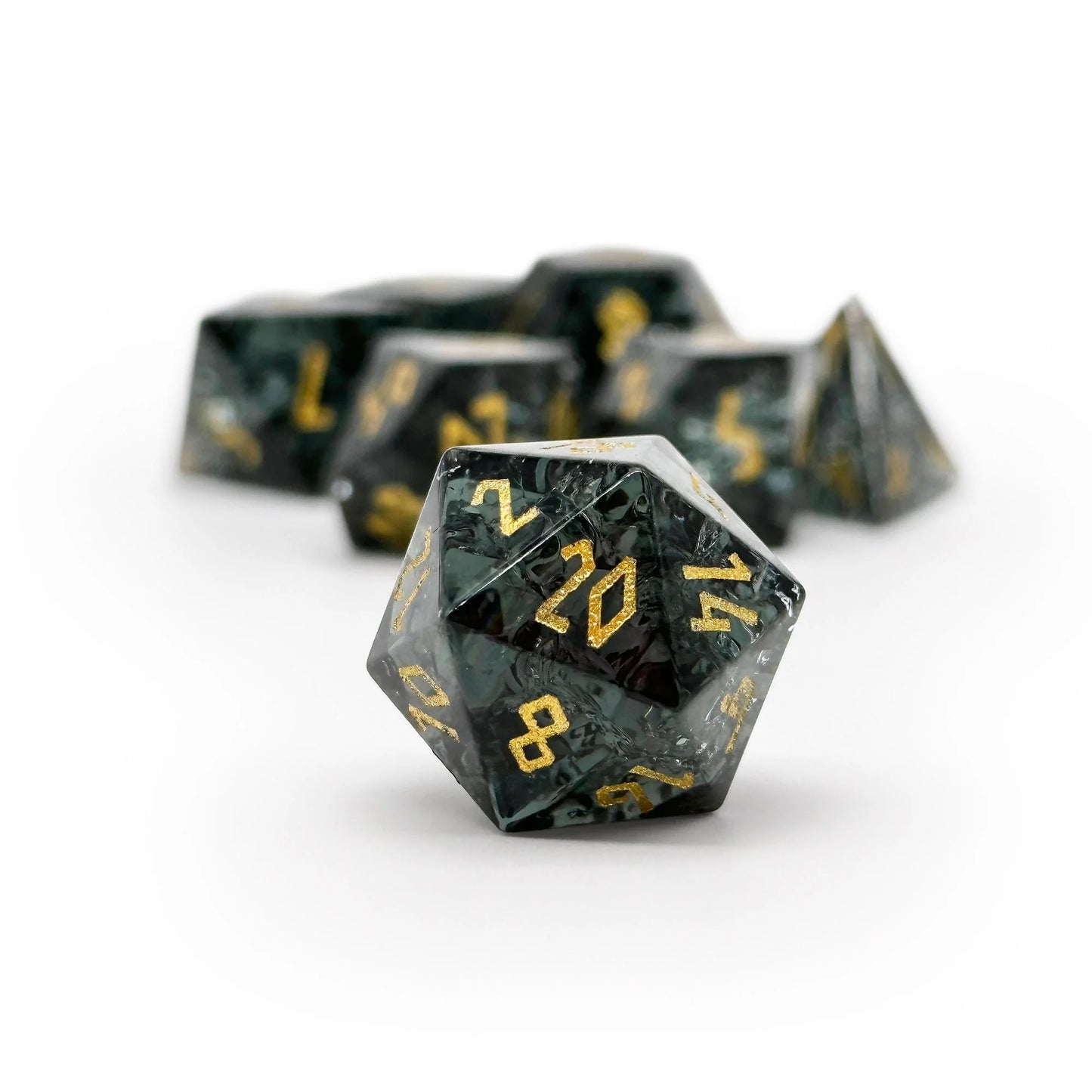 Shattered Zircon Smoke - 7 Piece RPG Set Zircon Glass Dice