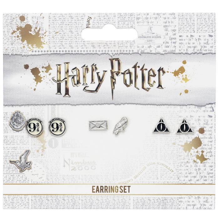 Platform 9 3/4, Hedwig, and Deathly Hallows (Harry Potter) Stud Earring Set
