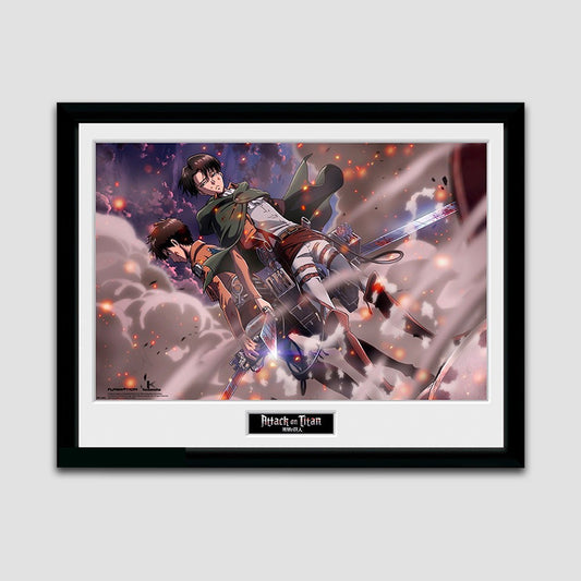 Attack on Titan Eren and Levi "Smoke Blast" Framed Art Print