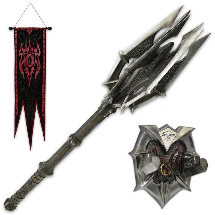 Lord of the Rings Sauron Mace and Banner Metal Replica with One Ring