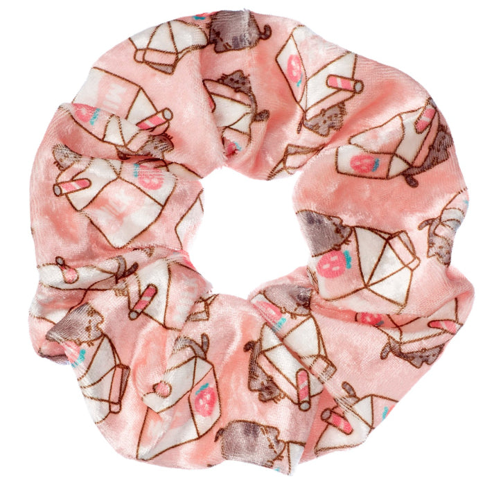 Pusheen with Strawberry Milk Velour Hair Scrunchie
