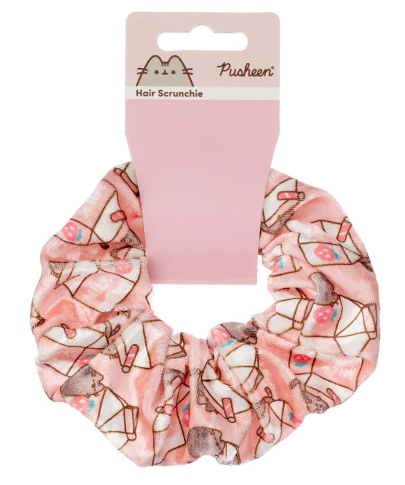 Pusheen with Strawberry Milk Velour Hair Scrunchie