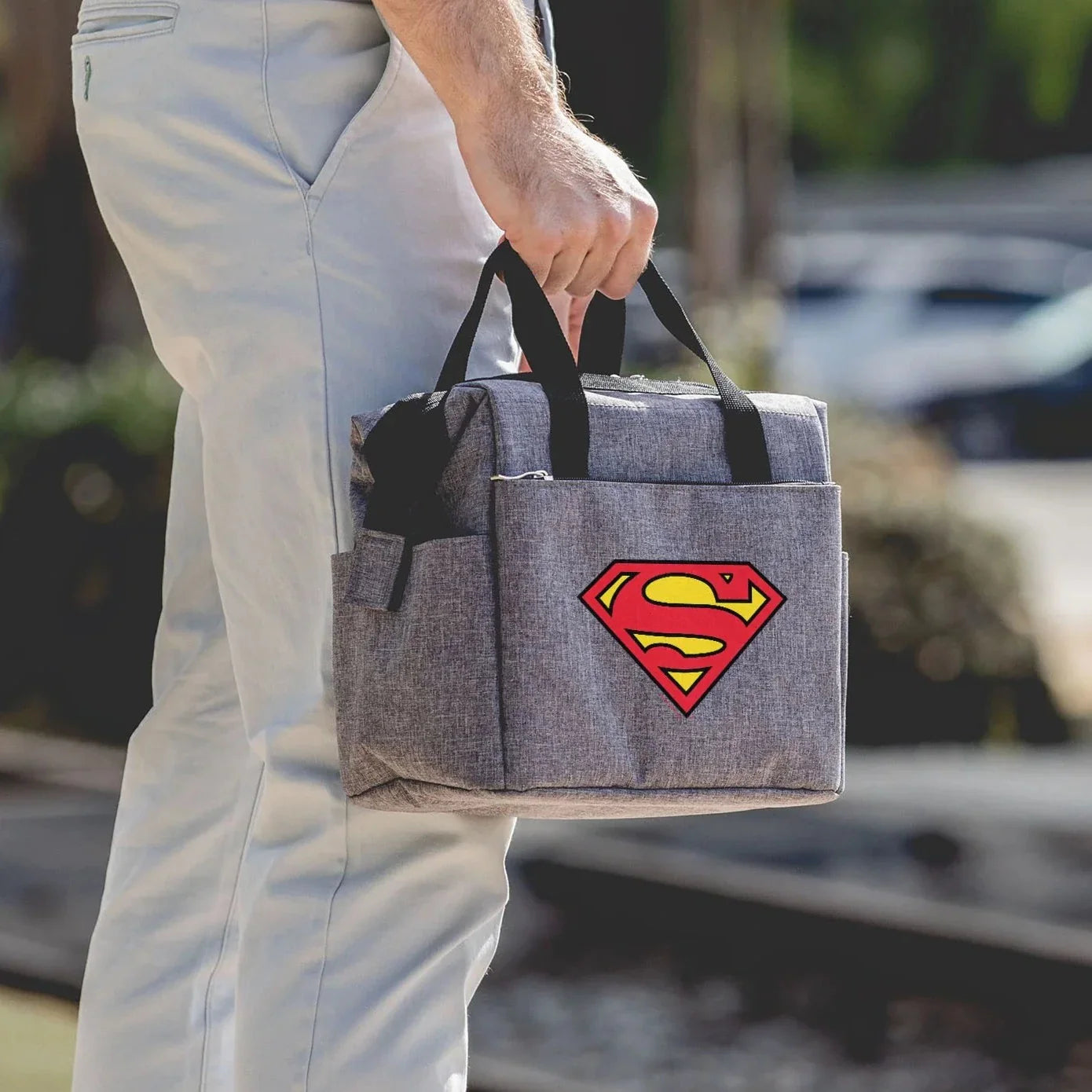 Superman Logo (DC Comics) Heather Gray Insulated Lunch Tote Bag