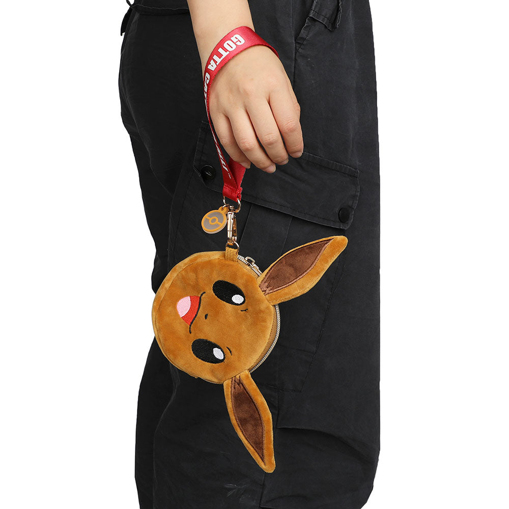 Pokemon Eevee Fuzzy Plush Wristlet Coin Pouch