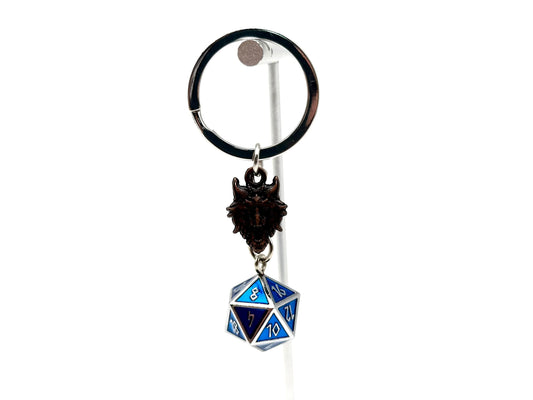 D20 Dice Blue Keychain