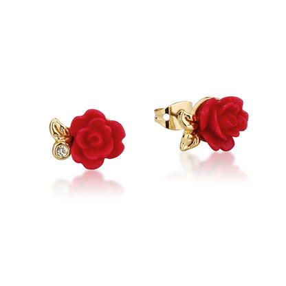 Red Enchanted Rose Beauty and the Beast Sculpted Disney Couture Stud Earrings