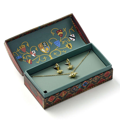 Harry Potter: Golden Snitch Necklace and Earrings Quidditch Chest Gift Set