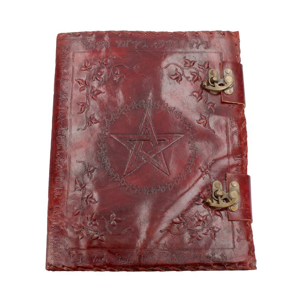 Large Book of Shadow Lockable Red Leather Notebook With Embossed Floral Pentagram