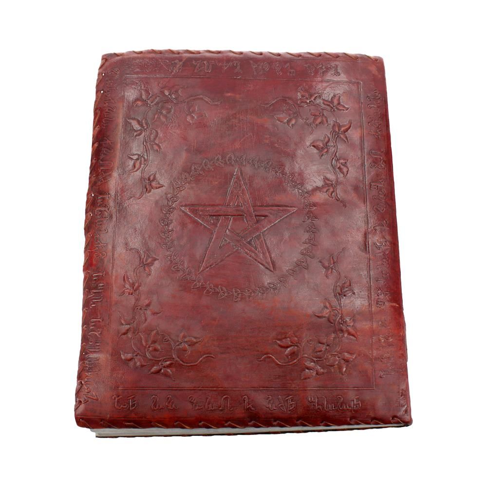 Large Book of Shadow Lockable Red Leather Notebook With Embossed Floral Pentagram