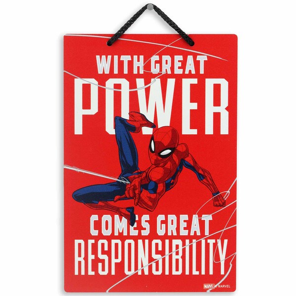 Marvel Spider-Man Great Power Great Responsibility Hanging Metal Sign