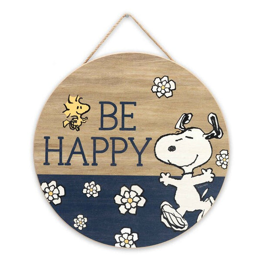 Peanuts - "Be Happy!" Snoopy & Woodstock Floral 11.25" Hanging Wall Sign