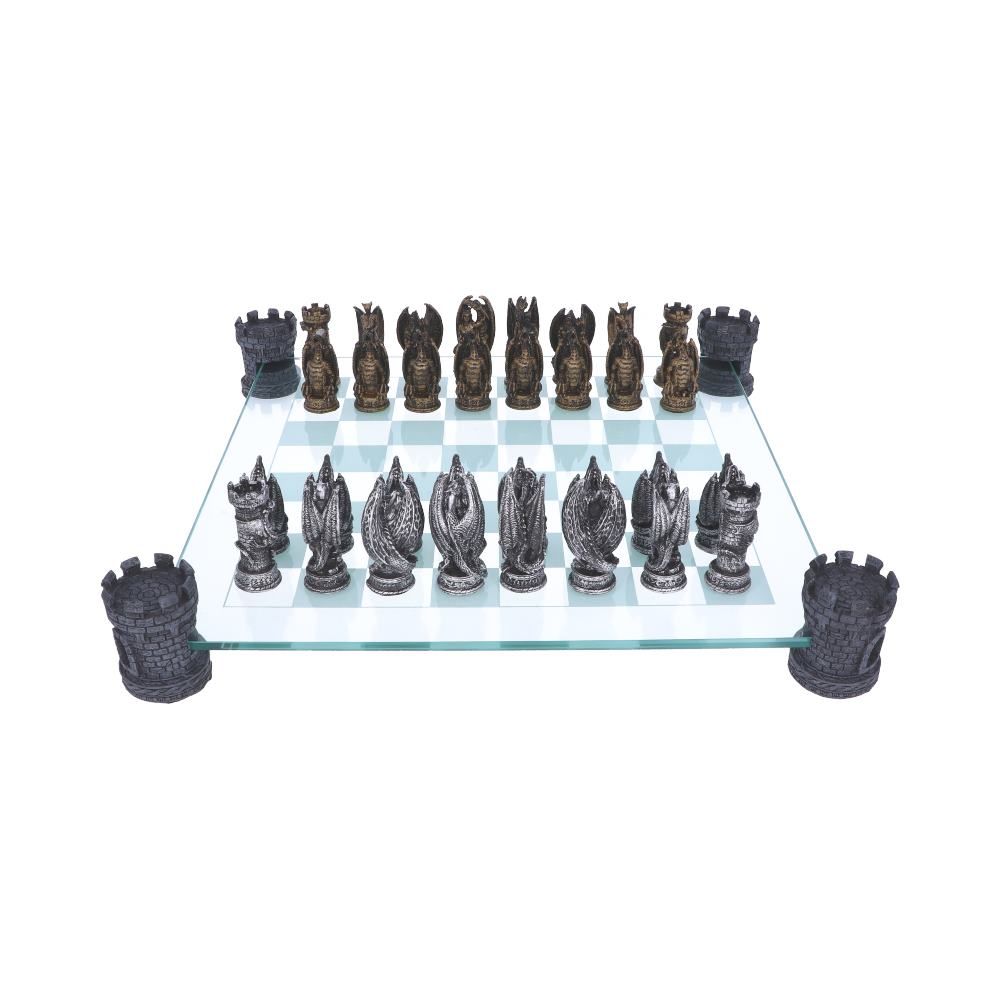 Raised Fantasy Kingdom Of The Dragon Chess Set With Corner Towers