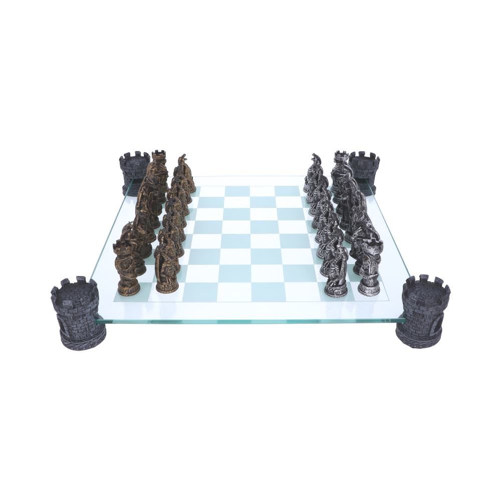 Raised Fantasy Kingdom Of The Dragon Chess Set With Corner Towers