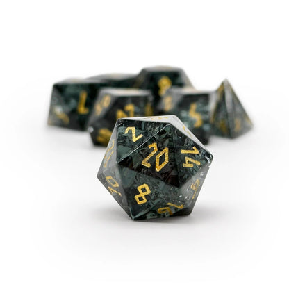 Shattered Zircon Smoke - 7 Piece RPG Set Zircon Glass Dice