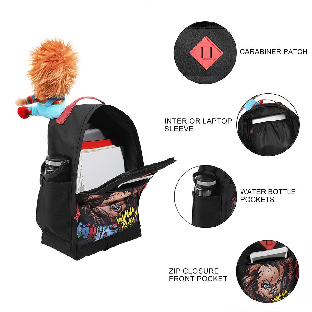 Chucky Wanna Play 17.5" Commuter Backpack with 3D Plush Character Detail