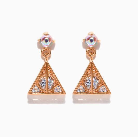 Harry Potter Deathly Hallows Symbol Crystal Accent Dangle Earrings