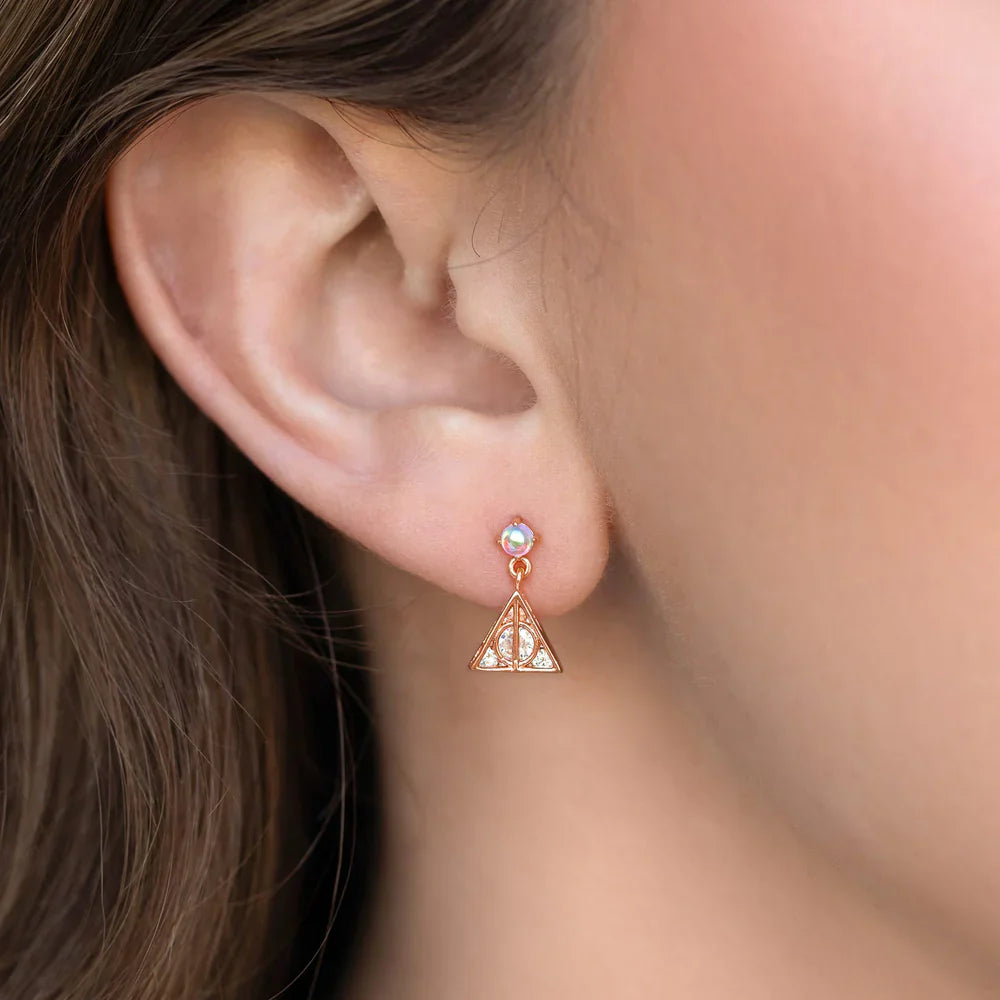 Harry Potter Deathly Hallows Symbol Crystal Accent Dangle Earrings