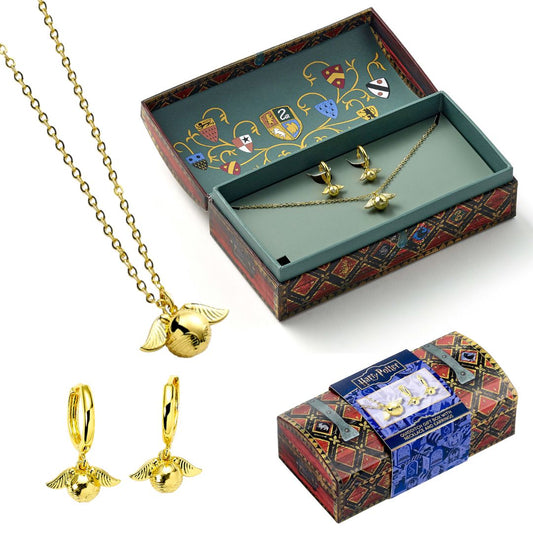 Harry Potter: Golden Snitch Necklace and Earrings Quidditch Chest Gift Set