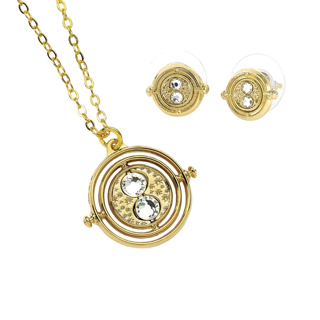 Harry Potter Time Turner Necklace and Stud Earrings Jewelry Boxed Gift Set