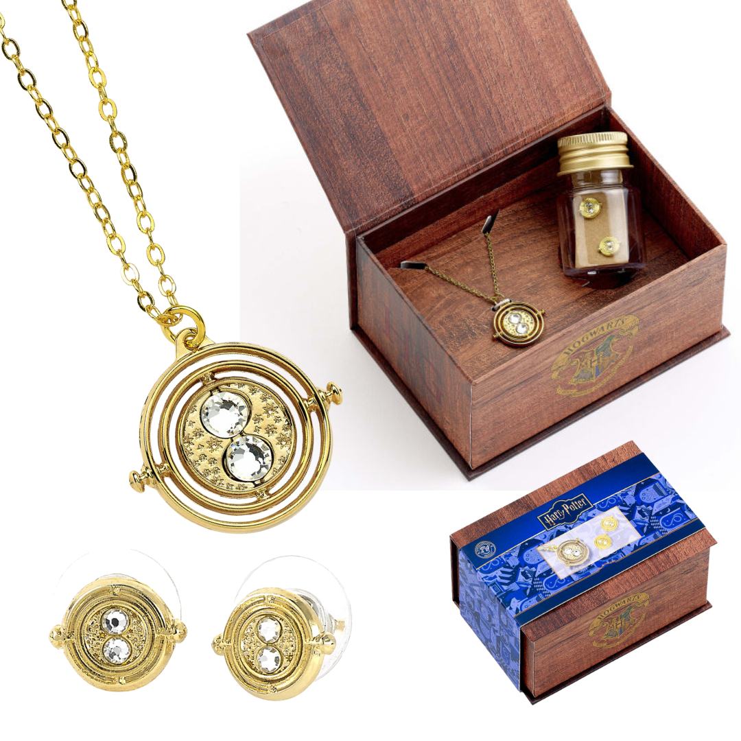 Harry Potter Time Turner Necklace and Stud Earrings Jewelry Boxed Gift Set
