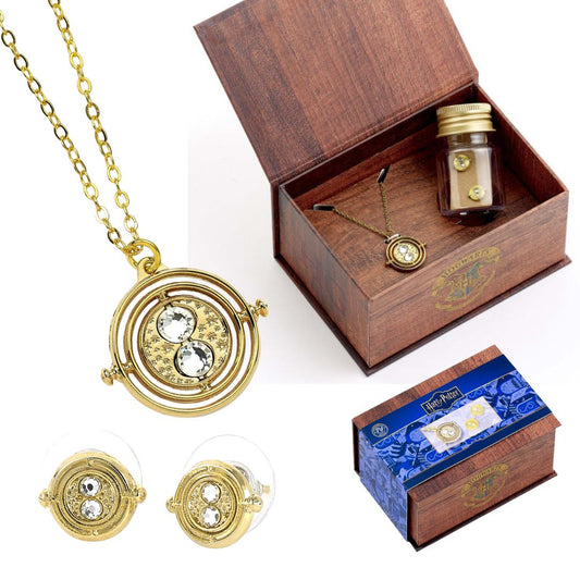 Harry Potter Time Turner Necklace and Stud Earrings Jewelry Boxed Gift Set