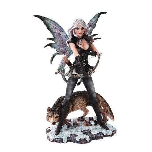 Hunting Fairy with Wolf Fantasy Statue