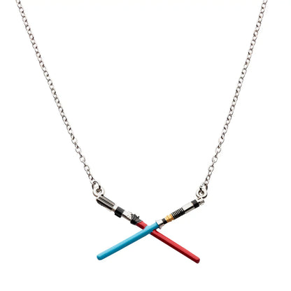Star Wars Obi-Wan Darth Vader Crossed Lightsabers Pendant Necklace