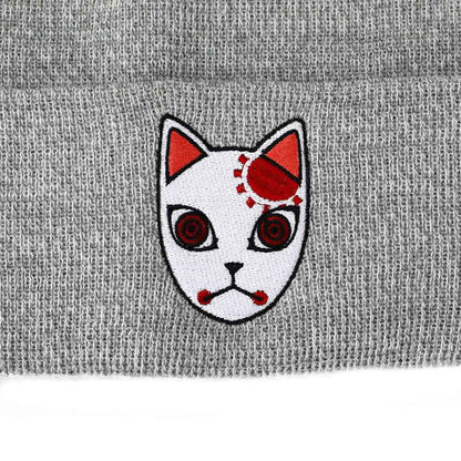 Tanjiro's Warding Mask (Demon Slayer) Embroidered Cuff Beanie Hat